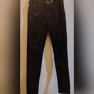 Black Distressed Jeans with Paint Splatter